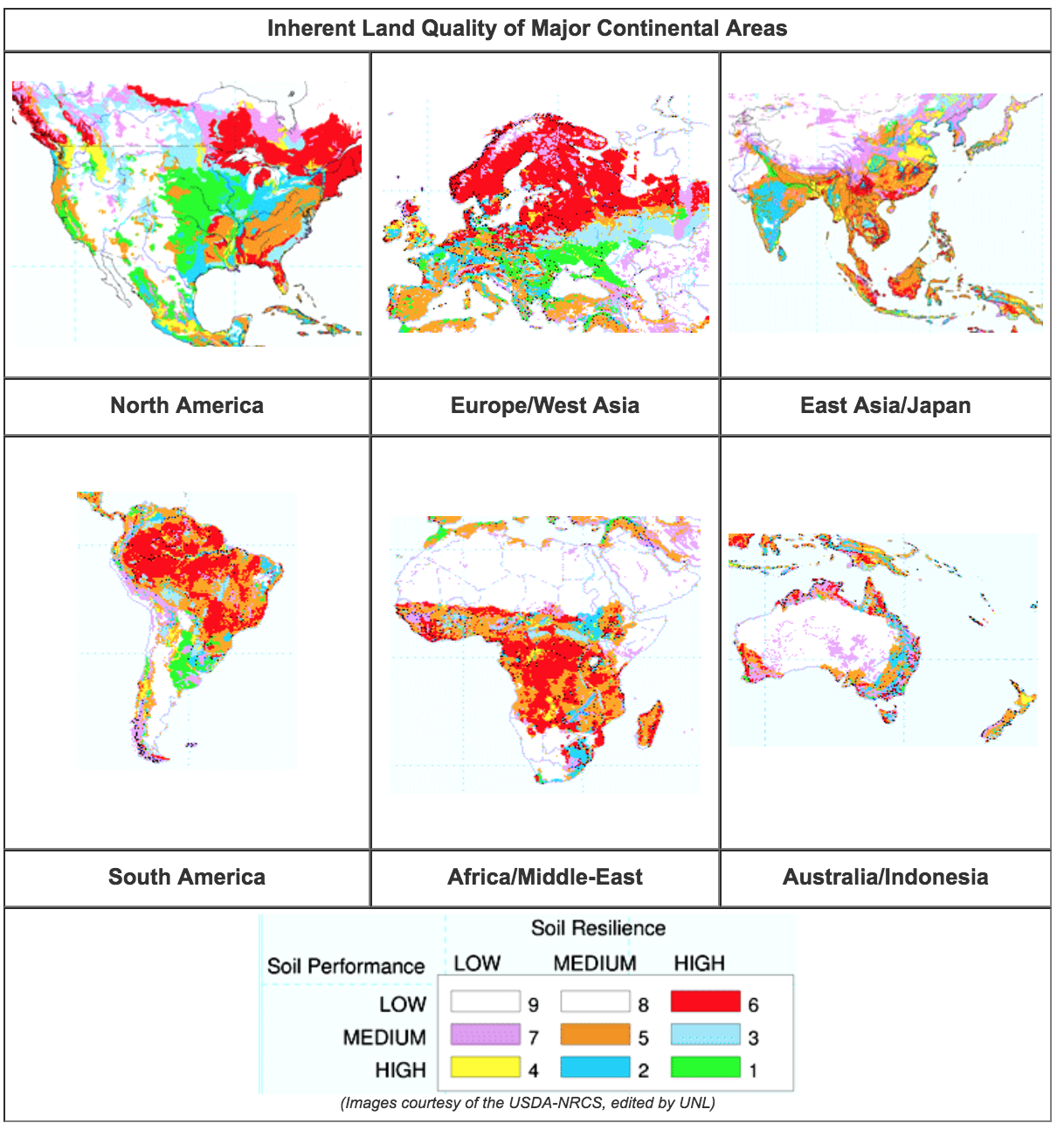 land quality assessment map by continent