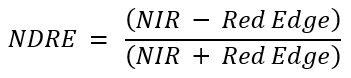 NDVI=\frac{\left(NIR-\operatorname{RedEdge}\right)}{(NIR+\operatorname{RedEdge})}