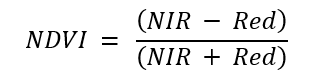 NDVI=\frac{\left(NIR-\operatorname{Red}\right)}{(NIR+\operatorname{Red})}