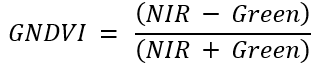 NDVI=\frac{\left(NIR-\operatorname{Gren}\right)}{(NIR+\operatorname{Green})}